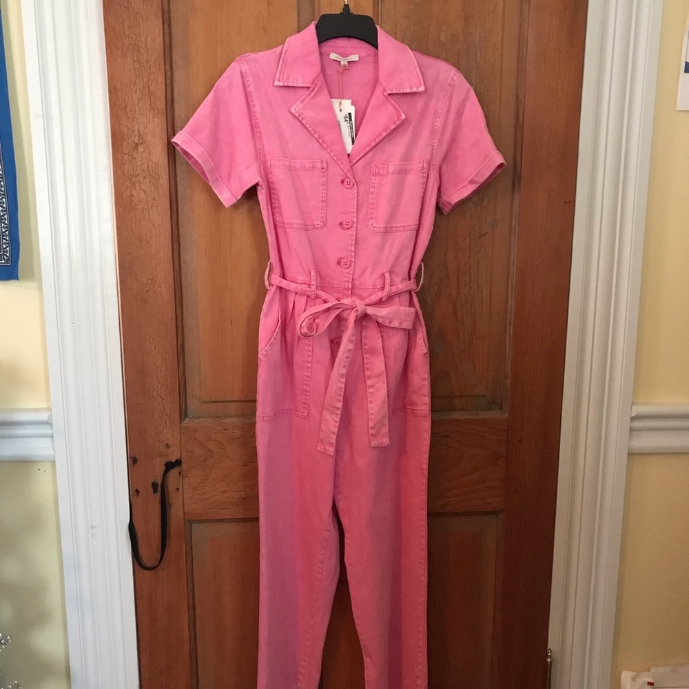 Pink denim jumpsuit, XS, never worn
